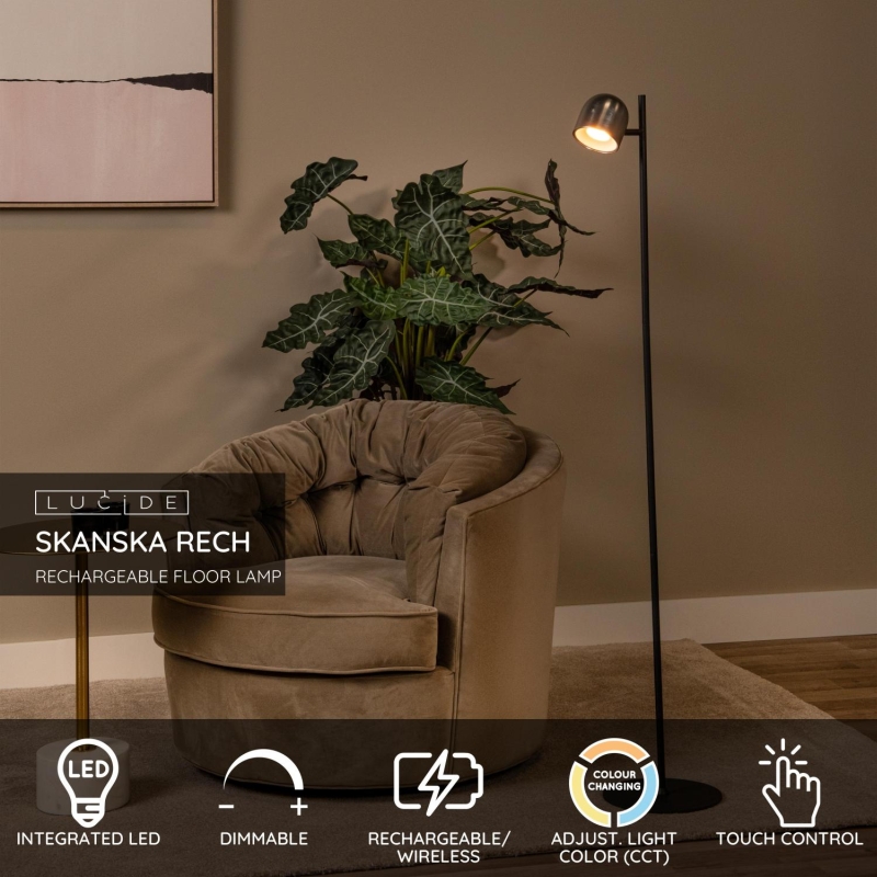Lucide SKANSKA RECH - Rechargeable Floor lamp Indoor/Outdoor - Battery pack - Ø 23 cm - LED Dim. - CCT - 1x3W 3000K/6000K - IP44 - Grey iron